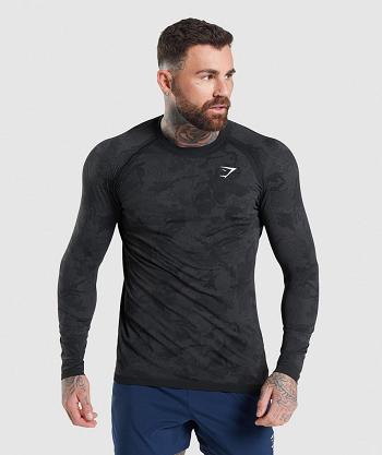 Long Sleeve Gymshark Geo Seamless Hombre Negras Gris | CO 3468VRW